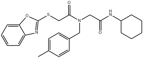 Acetamide, 2-(2-benzoxazolylthio)-N-[2-(cyclohexylamino)-2-oxoethyl]-N-[(4-methylphenyl)methyl]- (9CI) Structure