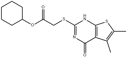 Acetic acid, [(1,4-dihydro-5,6-dimethyl-4-oxothieno[2,3-d]pyrimidin-2-yl)thio]-, cyclohexyl ester (9CI) Structure