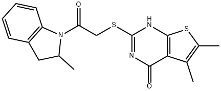 1H-Indole, 1-[[(1,4-dihydro-5,6-dimethyl-4-oxothieno[2,3-d]pyrimidin-2-yl)thio]acetyl]-2,3-dihydro-2-methyl- (9CI) 结构式
