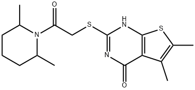 Piperidine, 1-[[(1,4-dihydro-5,6-dimethyl-4-oxothieno[2,3-d]pyrimidin-2-yl)thio]acetyl]-2,6-dimethyl- (9CI) Structure