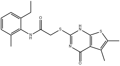 Acetamide, 2-[(1,4-dihydro-5,6-dimethyl-4-oxothieno[2,3-d]pyrimidin-2-yl)thio]-N-(2-ethyl-6-methylphenyl)- (9CI) Structure