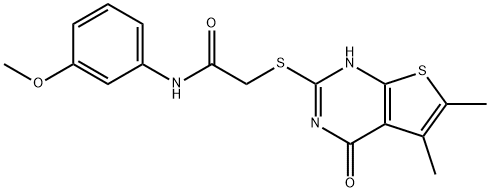 Acetamide, 2-[(1,4-dihydro-5,6-dimethyl-4-oxothieno[2,3-d]pyrimidin-2-yl)thio]-N-(3-methoxyphenyl)- (9CI) 化学構造式