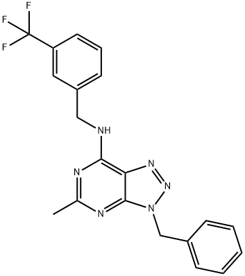 3H-1,2,3-Triazolo[4,5-d]pyrimidin-7-amine, 5-methyl-3-(phenylmethyl)-N-[[3-(trifluoromethyl)phenyl]methyl]- (9CI) Structure