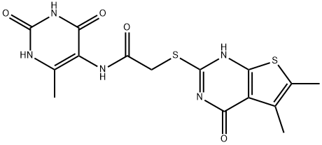 Acetamide, 2-[(1,4-dihydro-5,6-dimethyl-4-oxothieno[2,3-d]pyrimidin-2-yl)thio]-N-(1,2,3,4-tetrahydro-6-methyl-2,4-dioxo-5-pyrimidinyl)- (9CI)|