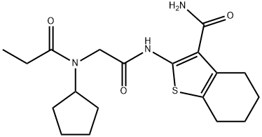 Benzo[b]thiophene-3-carboxamide, 2-[[[cyclopentyl(1-oxopropyl)amino]acetyl]amino]-4,5,6,7-tetrahydro- (9CI) Struktur