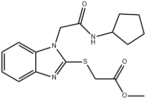 Acetic acid, [[1-[2-(cyclopentylamino)-2-oxoethyl]-1H-benzimidazol-2-yl]thio]-, methyl ester (9CI) Struktur
