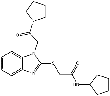 Acetamide, N-cyclopentyl-2-[[1-[2-oxo-2-(1-pyrrolidinyl)ethyl]-1H-benzimidazol-2-yl]thio]- (9CI) Struktur