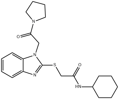 Acetamide, N-cyclohexyl-2-[[1-[2-oxo-2-(1-pyrrolidinyl)ethyl]-1H-benzimidazol-2-yl]thio]- (9CI) 结构式
