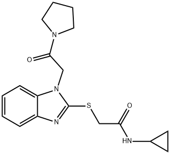 Acetamide, N-cyclopropyl-2-[[1-[2-oxo-2-(1-pyrrolidinyl)ethyl]-1H-benzimidazol-2-yl]thio]- (9CI) Structure