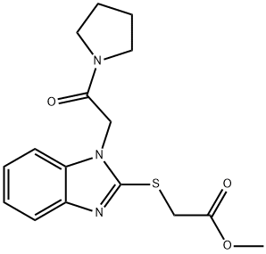 Acetic acid, [[1-[2-oxo-2-(1-pyrrolidinyl)ethyl]-1H-benzimidazol-2-yl]thio]-, methyl ester (9CI) Structure