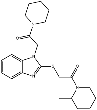 Piperidine, 2-methyl-1-[[[1-[2-oxo-2-(1-piperidinyl)ethyl]-1H-benzimidazol-2-yl]thio]acetyl]- (9CI) Structure