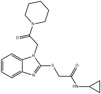 Acetamide, N-cyclopropyl-2-[[1-[2-oxo-2-(1-piperidinyl)ethyl]-1H-benzimidazol-2-yl]thio]- (9CI) 结构式