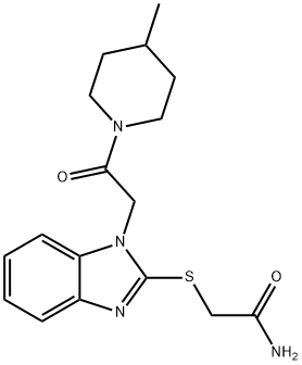 Acetamide, 2-[[1-[2-(4-methyl-1-piperidinyl)-2-oxoethyl]-1H-benzimidazol-2-yl]thio]- (9CI) Structure
