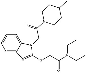 Acetamide, N,N-diethyl-2-[[1-[2-(4-methyl-1-piperidinyl)-2-oxoethyl]-1H-benzimidazol-2-yl]thio]- (9CI) Structure