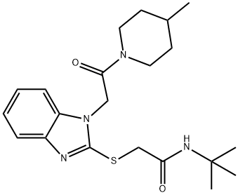 Acetamide, N-(1,1-dimethylethyl)-2-[[1-[2-(4-methyl-1-piperidinyl)-2-oxoethyl]-1H-benzimidazol-2-yl]thio]- (9CI) Structure