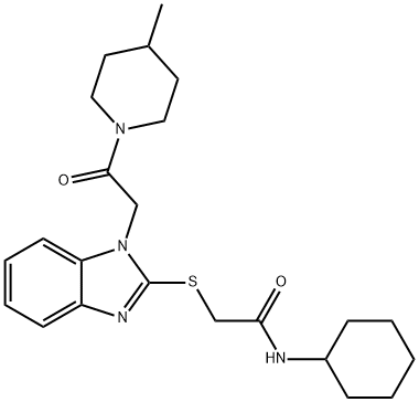 Acetamide, N-cyclohexyl-2-[[1-[2-(4-methyl-1-piperidinyl)-2-oxoethyl]-1H-benzimidazol-2-yl]thio]- (9CI) 化学構造式