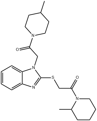 Piperidine, 2-methyl-1-[[[1-[2-(4-methyl-1-piperidinyl)-2-oxoethyl]-1H-benzimidazol-2-yl]thio]acetyl]- (9CI) Struktur