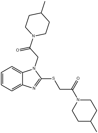 Piperidine, 4-methyl-1-[[[1-[2-(4-methyl-1-piperidinyl)-2-oxoethyl]-1H-benzimidazol-2-yl]thio]acetyl]- (9CI) Struktur