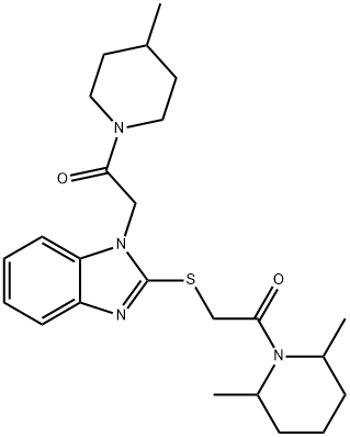 Piperidine, 2,6-dimethyl-1-[[[1-[2-(4-methyl-1-piperidinyl)-2-oxoethyl]-1H-benzimidazol-2-yl]thio]acetyl]- (9CI) 结构式