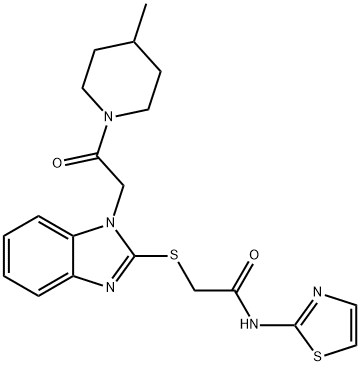 Acetamide, 2-[[1-[2-(4-methyl-1-piperidinyl)-2-oxoethyl]-1H-benzimidazol-2-yl]thio]-N-2-thiazolyl- (9CI) Structure