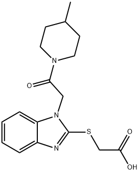 Acetic acid, [[1-[2-(4-methyl-1-piperidinyl)-2-oxoethyl]-1H-benzimidazol-2-yl]thio]- (9CI) Structure