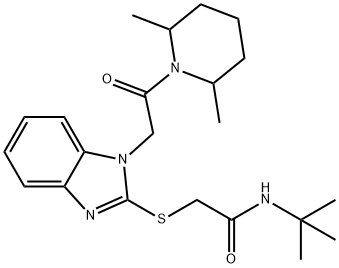 Acetamide, N-(1,1-dimethylethyl)-2-[[1-[2-(2,6-dimethyl-1-piperidinyl)-2-oxoethyl]-1H-benzimidazol-2-yl]thio]- (9CI) Structure