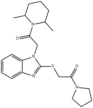 Piperidine, 2,6-dimethyl-1-[[2-[[2-oxo-2-(1-pyrrolidinyl)ethyl]thio]-1H-benzimidazol-1-yl]acetyl]- (9CI) Structure