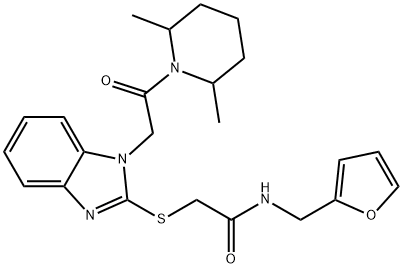 Acetamide, 2-[[1-[2-(2,6-dimethyl-1-piperidinyl)-2-oxoethyl]-1H-benzimidazol-2-yl]thio]-N-(2-furanylmethyl)- (9CI) Struktur