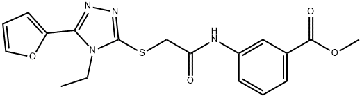 Benzoic acid, 3-[[[[4-ethyl-5-(2-furanyl)-4H-1,2,4-triazol-3-yl]thio]acetyl]amino]-, methyl ester (9CI) Struktur