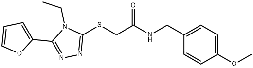 Acetamide, 2-[[4-ethyl-5-(2-furanyl)-4H-1,2,4-triazol-3-yl]thio]-N-[(4-methoxyphenyl)methyl]- (9CI) Struktur