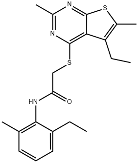 Acetamide, 2-[(5-ethyl-2,6-dimethylthieno[2,3-d]pyrimidin-4-yl)thio]-N-(2-ethyl-6-methylphenyl)- (9CI) Struktur