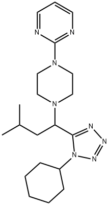 Pyrimidine, 2-[4-[1-(1-cyclohexyl-1H-tetrazol-5-yl)-3-methylbutyl]-1-piperazinyl]- (9CI) Structure