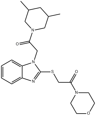 Morpholine, 4-[[[1-[2-(3,5-dimethyl-1-piperidinyl)-2-oxoethyl]-1H-benzimidazol-2-yl]thio]acetyl]- (9CI) Structure