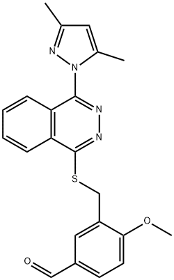 Benzaldehyde, 3-[[[4-(3,5-dimethyl-1H-pyrazol-1-yl)-1-phthalazinyl]thio]methyl]-4-methoxy- (9CI) Structure