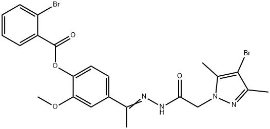 1H-Pyrazole-1-aceticacid,4-bromo-3,5-dimethyl-,[1-[4-[(2-bromobenzoyl)oxy]-3-methoxyphenyl]ethylidene]hydrazide(9CI) Struktur