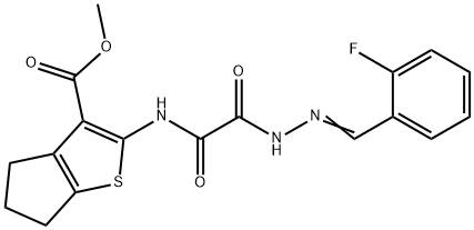 4H-Cyclopenta[b]thiophene-3-carboxylicacid,2-[[[[(2-fluorophenyl)methylene]hydrazino]oxoacetyl]amino]-5,6-dihydro-,methylester(9CI) Struktur