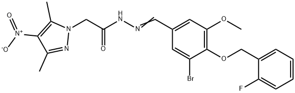 1H-Pyrazole-1-aceticacid,3,5-dimethyl-4-nitro-,[[3-bromo-4-[(2-fluorophenyl)methoxy]-5-methoxyphenyl]methylene]hydrazide(9CI) Struktur