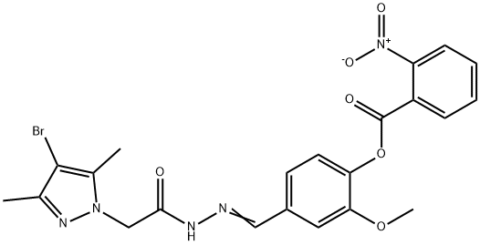 1H-Pyrazole-1-aceticacid,4-bromo-3,5-dimethyl-,[[3-methoxy-4-[(2-nitrobenzoyl)oxy]phenyl]methylene]hydrazide(9CI) Struktur