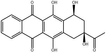 (7S)-9α-アセチル-7,8,9,10-テトラヒドロ-6,7β,9,11-テトラヒドロキシ-5,12-ナフタセンジオン 化学構造式