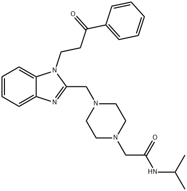 4-[[1-(2-ベンゾイルエチル)-1H-ベンゾイミダゾール-2-イル]メチル]-N-イソプロピル-1-ピペラジンアセトアミド 化学構造式