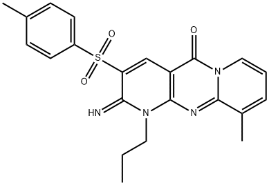 2-imino-10-methyl-3-[(4-methylphenyl)sulfonyl]-1-propyl-1,2-dihydro-5H-dipyrido[1,2-a:2,3-d]pyrimidin-5-one Struktur