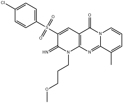 3-[(4-chlorophenyl)sulfonyl]-2-imino-1-(3-methoxypropyl)-10-methyl-1,2-dihydro-5H-dipyrido[1,2-a:2,3-d]pyrimidin-5-one Struktur