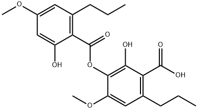 2-ヒドロキシ-3-[(2-ヒドロキシ-4-メトキシ-6-プロピルベンゾイル)オキシ]-4-メトキシ-6-プロピル安息香酸 化学構造式