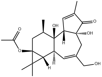 (1aR)-9aα-アセトキシ-1,1aα,1bβ,4,4a,7aα,7b,8,9,9a-デカヒドロ-4aβ,7bα-ジヒドロキシ-3-ヒドロキシメチル-1,1,6,8α-テトラメチル-5H-シクロプロパ[3,4]ベンゾ[1,2-e]アズレン-5-オン 化学構造式