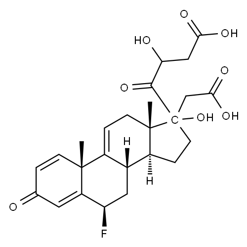 17,21-ジアセトキシ-6β-フルオロプレグナ-1,4,9(11)-トリエン-3,20-ジオン 化学構造式