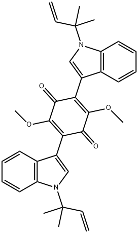 2,5-Bis[1-(1,1-dimethyl-2-propenyl)-1H-indol-3-yl]-3,6-dimethoxy-2,5-cyclohexadiene-1,4-dione Structure