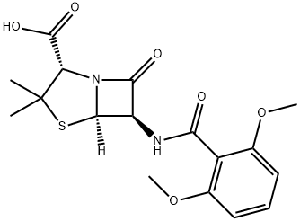 (2S,5R,6R)-6-(2,6-ジメトキシベンゾイルアミノ)-3,3-ジメチル-7-オキソ-4-チア-1-アザビシクロ[3.2.0]ヘプタン-2-カルボン酸 化学構造式