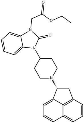 1H-BenziMidazole-1-acetic acid, 3-[1-[(1R)-1,2-dihydro-1-acenaphthylenyl]-4-piperidinyl]-2,3-dihydro-2-oxo-, ethyl ester, 610323-29-0, 结构式