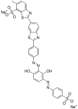 disodium 2'-[4-[[2,6-dihydroxy-3-[(4-sulphonatophenyl)azo]phenyl]azo]phenyl]-6-methyl[2,6'-bibenzothiazole]-7-sulphonate Structure