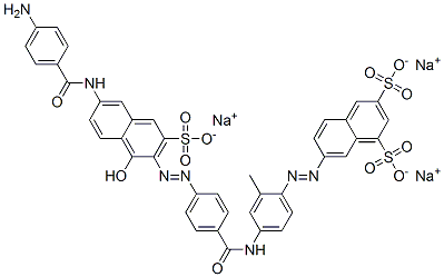 7-[[4-[[4-[[6-[(4-氨基苯甲酰)氨基]-1-羟基-3-磺酸基-2-萘基]偶氮]苯甲酰基]氨基]邻甲苯基]偶氮]萘-1,3-二磺酸三钠, 6104-56-9, 结构式
